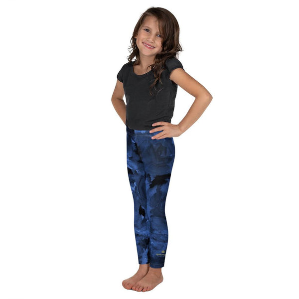 Navy Blue Abstract Rose Floral Print Kid's Leggings Cute Workout Pants- Made in USA/EU-Kid's Leggings-Heidi Kimura Art LLC
