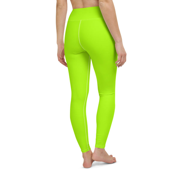 Neon Green Yoga Leggings-Made in USA/EU-Heidi Kimura Art LLC-Heidi Kimura Art LLCWomen's Neon Green Solid Color Active Wear Fitted Leggings Sports Long Yoga & Barre Pants - Made in USA/EU (XS-6XL)