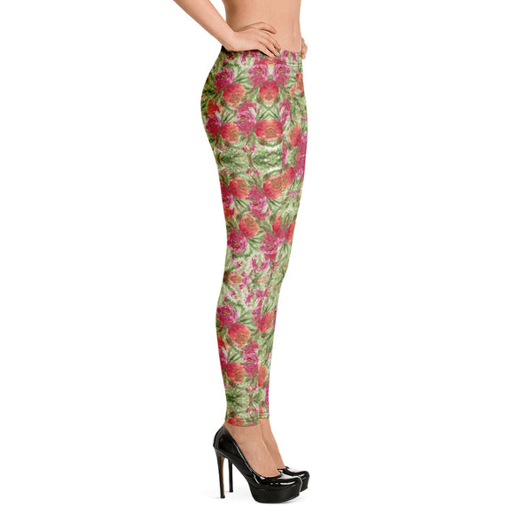 Flower Print Women's Causal Leggings-Heidikimurart Limited -Heidi Kimura Art LLC