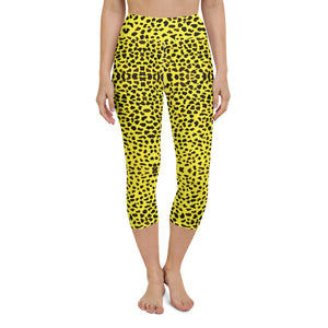 Yellow Leopard Yoga Capri Leggings-Heidikimurart Limited -XS-Heidi Kimura Art LLC Yellow Leopard Yoga Capri Leggings, Bright Cheetah Animal Print Comfy Capri Leggings Yoga Pants - Made in USA/EU/MX (US Size: XS-XL)