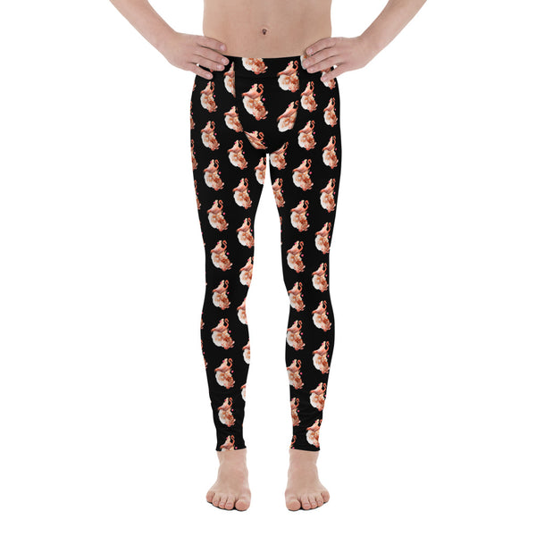 Black Flamingo Men's Leggings, Sexy Cute Bird Print Meggings-Made in USA/EU-Heidi Kimura Art LLC-Heidi Kimura Art LLC