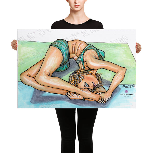 Green Cool Yoga Female Art Back-bend Illustration Canvas Art Print - Made in USA-Art Print-24×36-Heidi Kimura Art LLC