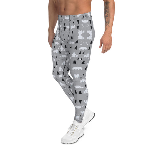 Grey Polar Bear Christmas Meggings, Party Holiday Tights Special Men's Leggings-Heidikimurart Limited -Heidi Kimura Art LLC Grey Polar Bear Christmas Meggings, Light Gray Festive Xmas Rave Party Sexy Meggings Men's Workout Gym Tights Leggings, Men's Compression Tights Pants - Made in USA/ EU/ MX (US Size: XS-3XL) Costume Party Meggings