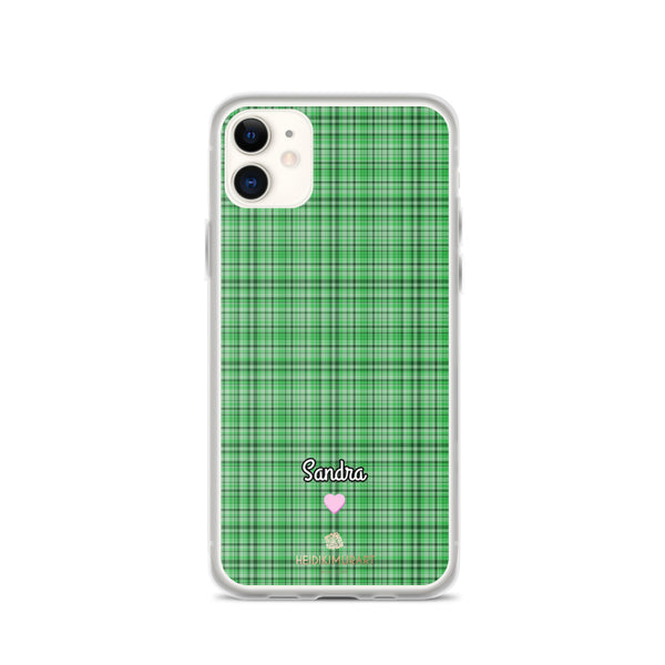 Personalized Green Plaid iPhone Case, Custom Name Tartan Print Phone Case-Heidi Kimura Art LLC-iPhone 11-Heidi Kimura Art LLC
