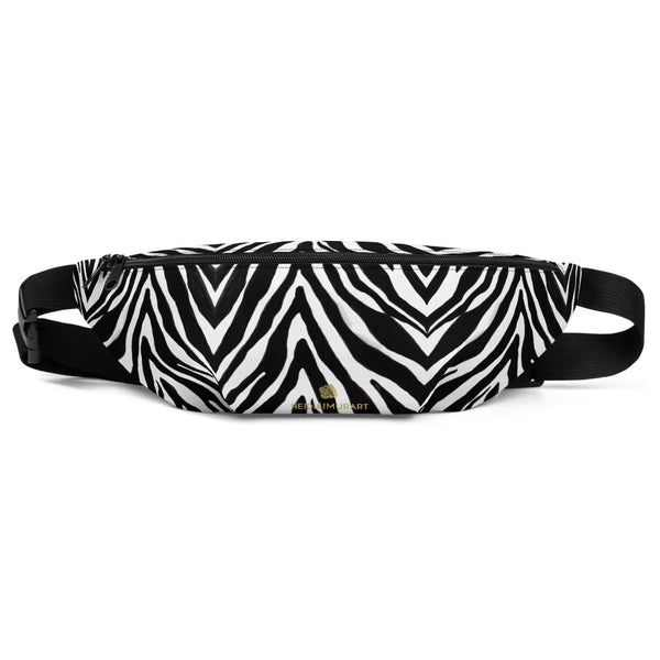 Stylish Black White Zebra Animal Print Designer Fanny Pack Cross Body Bum Bag- Made in USA/EU-Fanny Pack-S/M-Heidi Kimura Art LLC