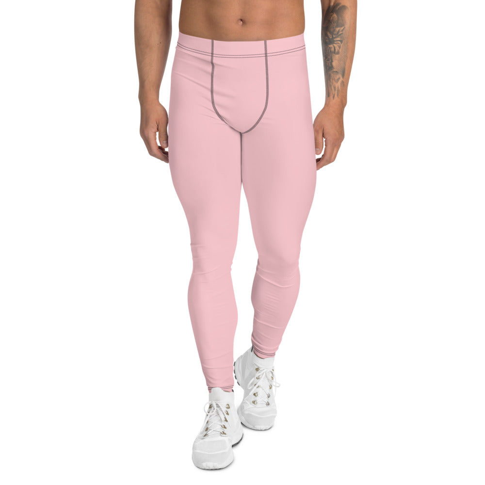 Light Pink Men's Leggings, Pastel Pink Meggings Compression Tights-Made in USA/EU-Heidi Kimura Art LLC-XS-Heidi Kimura Art LLC