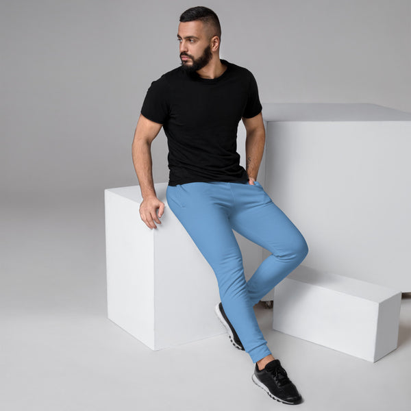 Blue Best Designer Men's Joggers, Best Pale Blue Solid Color Sweatpants For Men, Modern Slim-Fit Designer Ultra Soft & Comfortable Men's Joggers, Men's Jogger Pants-Made in EU/MX (US Size: XS-3XL)