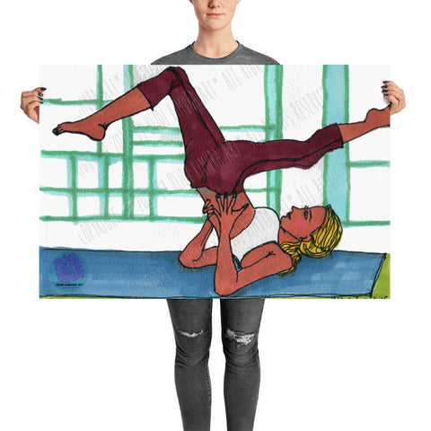 Supported Split-legged Shoulder Stand Yoga Studio Art Poster, Made in USA/ Europe-Art Print-24×36-Heidi Kimura Art LLC