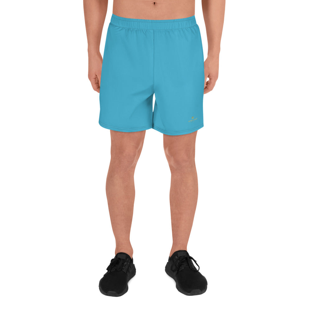 Sky Blue Solid Color Print Men's Athletic Long Shorts - Made in Europe (US Size: XS-3XL)-Men's Long Shorts-XS-Heidi Kimura Art LLC