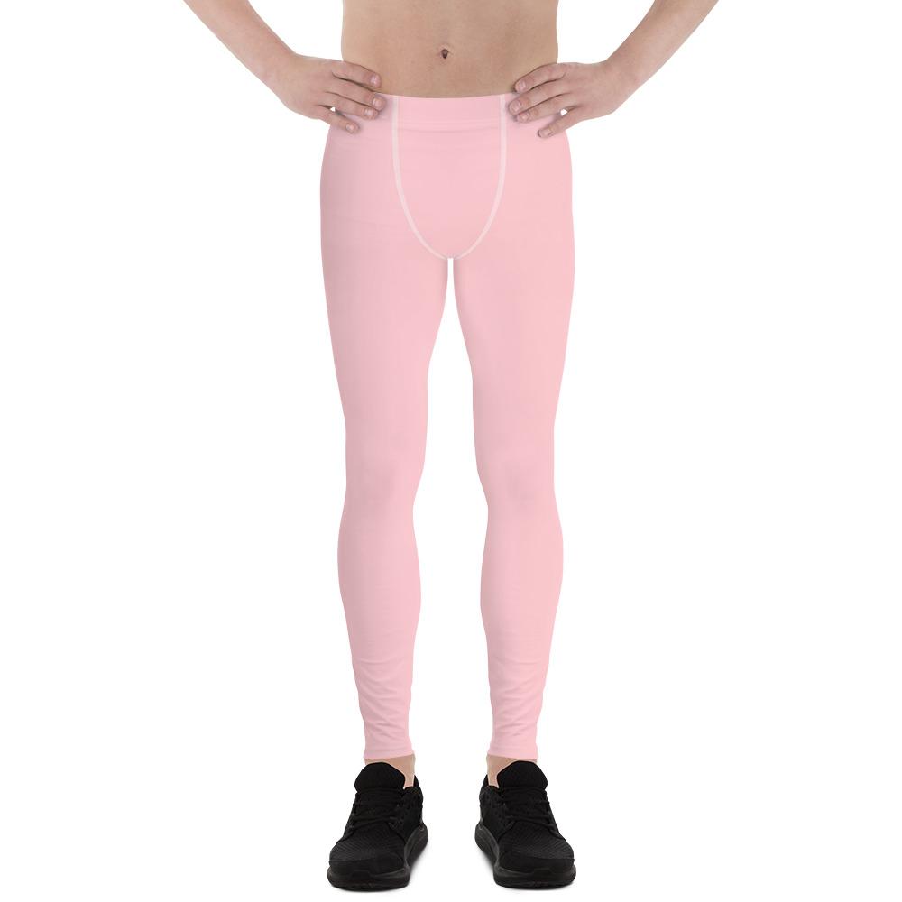 Light Pink Solid Color Premium Men's Leggings Meggings Activewear Pants- Made in USA-Men's Leggings-XS-Heidi Kimura Art LLC