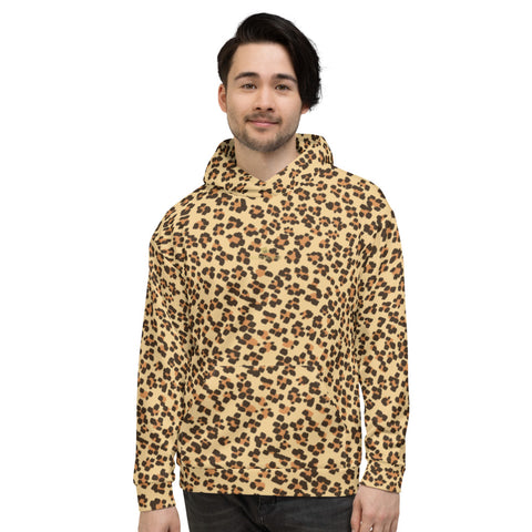Brown Leopard Animal Print Men's Unisex Hoodie Sweatshirt Pullover- Made in Europe-Men's Hoodie-XS-Heidi Kimura Art LLC Brown Leopard Men's Hoodies, Brown Leopard Animal Print Men's or Women's Unisex Hoodie- Made in Europe (US Size: XS-3XL), Women's or Men's Cute Leopard Print Long Sleeve Hoodie Pullover Sweatshirt, Plus Size Available
