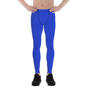 Solid Color Blue Men's Running Leggings & Run Tights Meggings Activewear Pants-Men's Leggings-XS-Heidi Kimura Art LLC