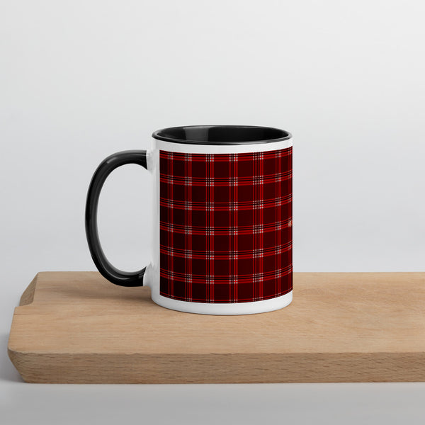 Red Plaid Print Cup, Mug with Color Inside, Microwave Dishwasher Safe-Heidi Kimura Art LLC-Heidi Kimura Art LLC