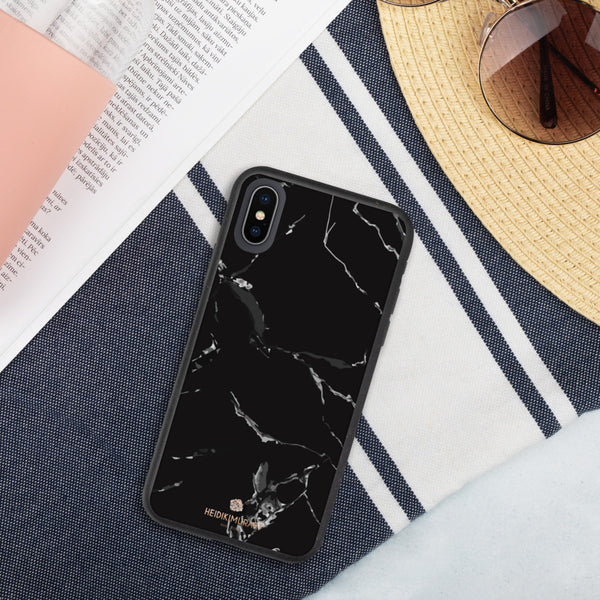 Black Marble Eco-Friendly Phone Case, Marble Print Biodegradable iPhone Case-Heidi Kimura Art LLC-iPhone X/XS-Heidi Kimura Art LLC