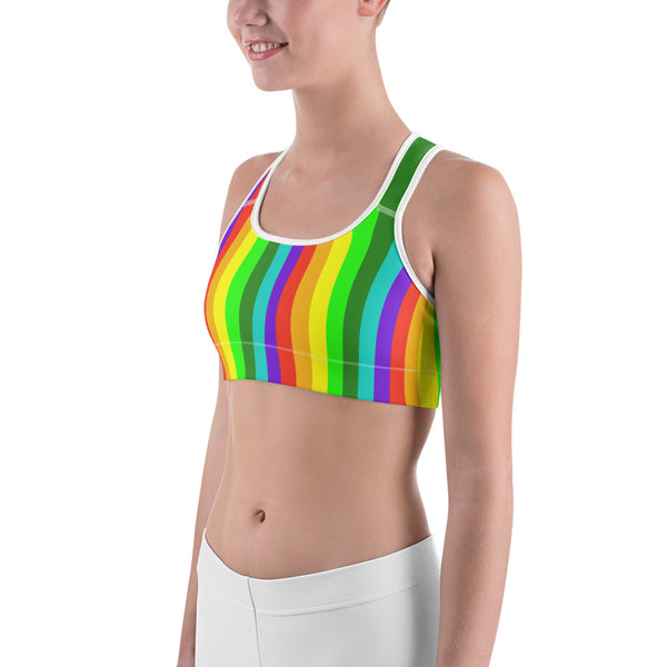 Colorful Bright Rainbow Stripe Print Women's Workout Fitness Bra - Made in USA/EU (XS-2XL)-Sports Bras-Heidi Kimura Art LLC