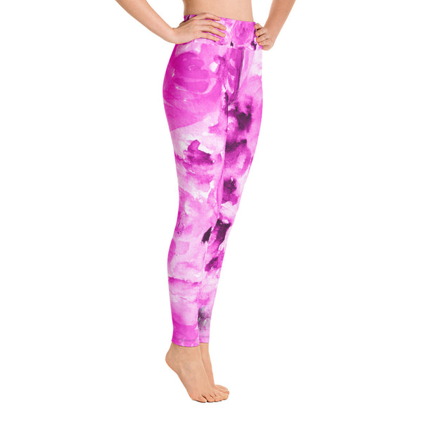 Pink Abstract Rose Floral Print Ocean Yoga Leggings/ Long Yoga Pants - Made in USA-Leggings-Heidi Kimura Art LLC  Hot Pink Floral Women's Leggings, Pink Abstract Rose Floral Print Yoga Leggings/ Long Yoga Pants - Made in USA/EU (US Size: XS-XL)
