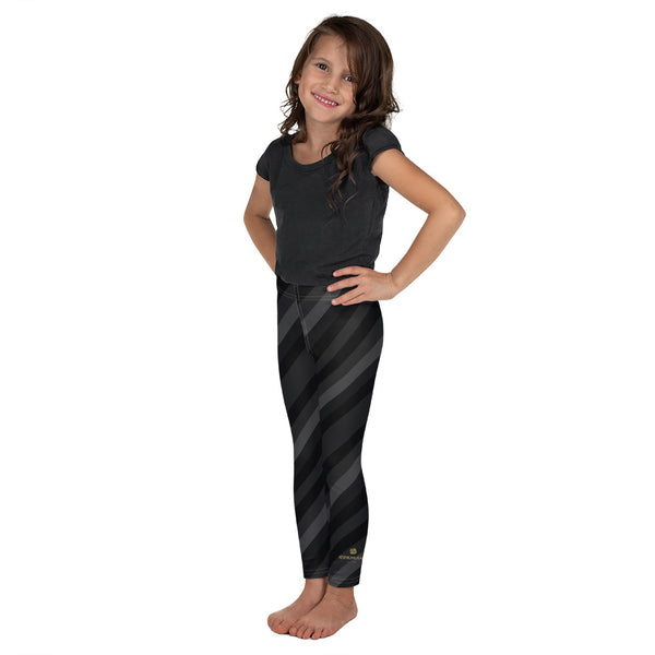 Gray Diagonal Striped Kid's Leggings, Best Kid's Stretchy Comfy Tights- Made in USA/EU-Kid's Leggings-Heidi Kimura Art LLC