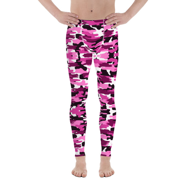  Pink Camo Print Men's Leggings, Purple Pink Camo Camouflage Military Army Abstract Print Sexy Meggings Men's Workout Gym Tights Leggings, Costume Rave Party Fashion Compression Tight Pants - Made in USA/ EU (US Size: XS-3XL)