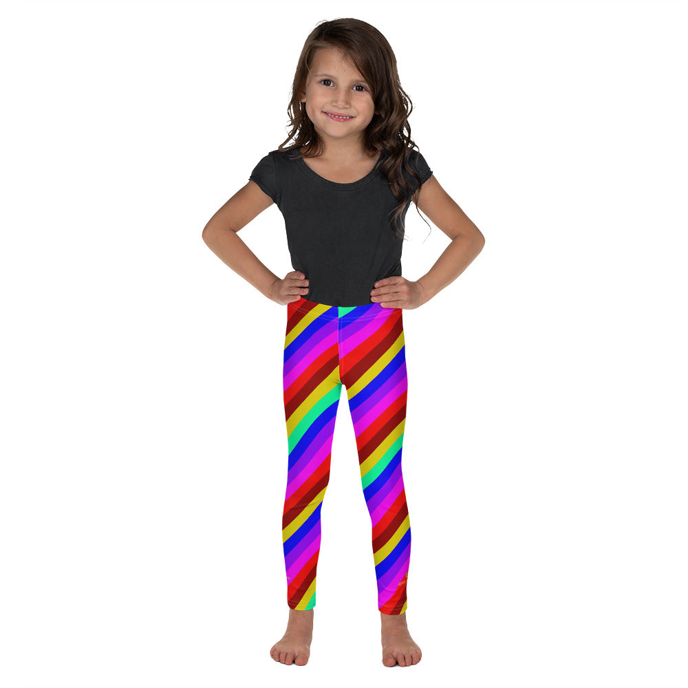 Fun Colorful Bright Diagonal Rainbow Stripe Print Cute Kid's Leggings- Made in USA/EU-Kid's Leggings-2T-Heidi Kimura Art LLC