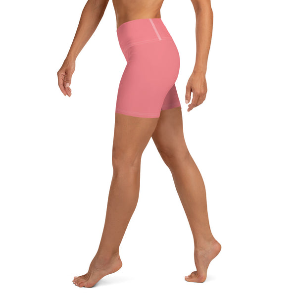 Yoga Shorts-Heidi Kimura Art LLC-Heidi Kimura Art LLC Peach Pink Women's Yoga Shorts, Pink Solid Color Premium Quality Women's High Waist Spandex Fitness Workout Yoga Shorts, Yoga Tights, Fashion Gym Quick Drying Short Pants With Pockets - Made in USA/EU (US Size: XS-XL)
