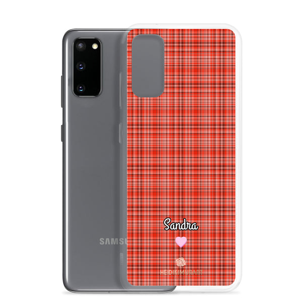 Personalized Red Plaid Samsung Case, Custom Name Tartan Print Phone Case-Heidi Kimura Art LLC-Heidi Kimura Art LLC