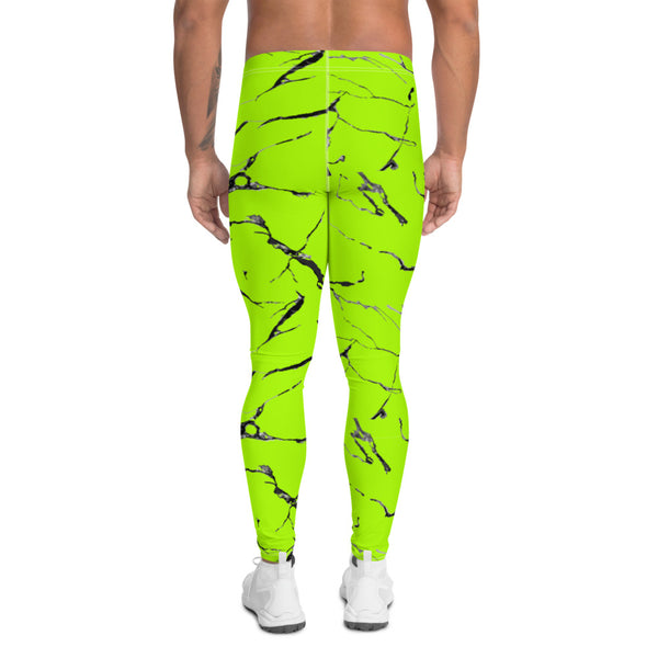 Bright Neon Green Men's Leggings, Marble Print Meggings Compression Tights-Heidikimurart Limited -Heidi Kimura Art LLC Bright Neon Green Men's Leggings, Marble Print Abstract  Men's Leggings Tights Pants - Made in USA/EU (US Size: XS-3XL)Sexy Costume, Bright Colorful Party Meggings Men's Workout Gym Tights Leggings