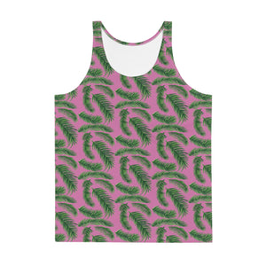 Pink Green Tropical Leaf Print Premium Gay Friendly Unisex Tank Top- Made in USA-Men's Tank Top-XS-Heidi Kimura Art LLC