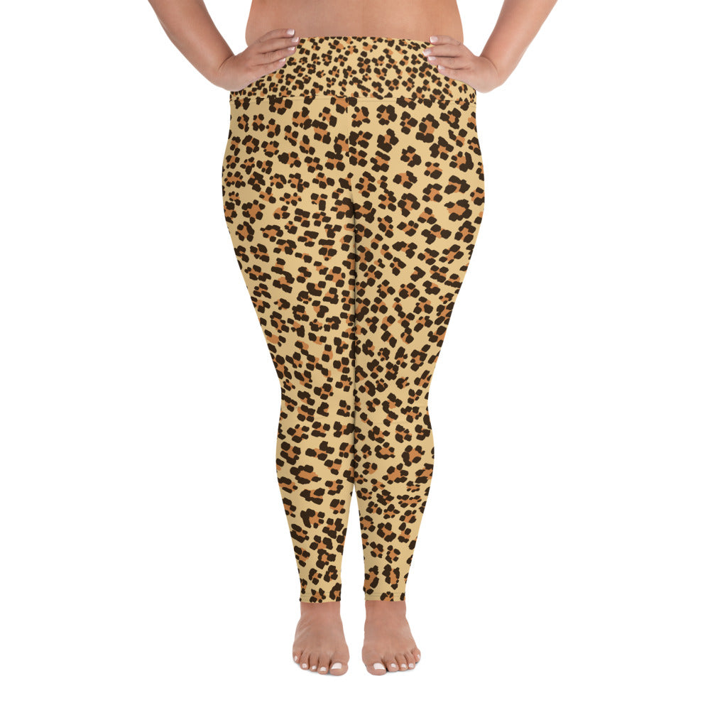 Leopard Print Plus Size Leggings, Animal Print Women's Long Yoga Pants-Made in USA/EU-Women's Plus Size Leggings-2XL-Heidi Kimura Art LLC
