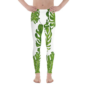 Tropical Leaf Print Designer Premium Men's Leggings-Made in USA/ EU (US Size:XS-3XL)-Men's Leggings-XS-Heidi Kimura Art LLC