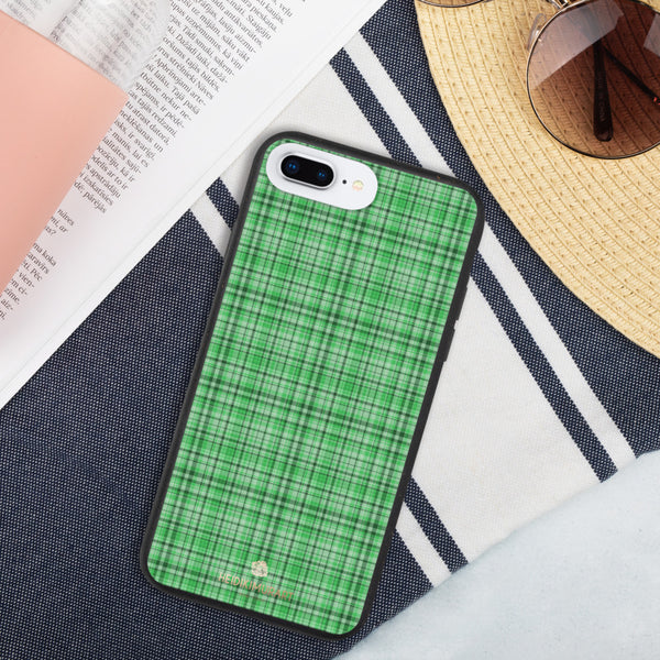 Green Plaid iPhone Case, Tartan Classic Biodegradable Phone Case-Heidi Kimura Art LLC-iPhone 7 Plus/8 Plus-Heidi Kimura Art LLC