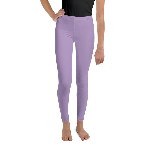 Lavender Purple Solid Color Youth Gym Sports Comfy Tights Leggings- Made in USA/EU-Youth's Leggings-8-Heidi Kimura Art LLC