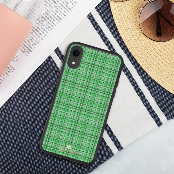 Green Plaid iPhone Case, Tartan Classic Biodegradable Phone Case-Heidi Kimura Art LLC-iPhone XR-Heidi Kimura Art LLC