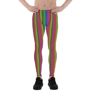Faded Rainbow Stripe Print Premium Men's Circus Gay Pride Leggings - Made in USA/EU-Men's Leggings-XS-Heidi Kimura Art LLC