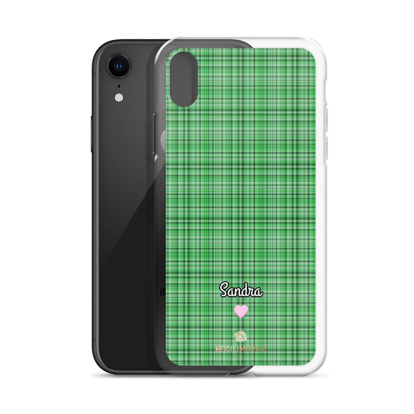 Personalized Green Plaid iPhone Case, Custom Name Tartan Print Phone Case-Heidi Kimura Art LLC-Heidi Kimura Art LLC