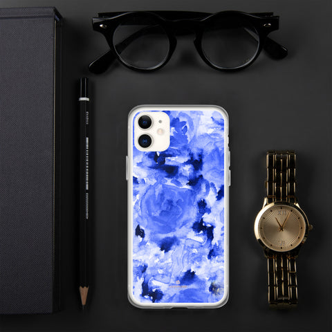 Blue Floral Print iPhone Case, Rose Flower Phone Case-Printed in USA/EU-Heidi Kimura Art LLC-iPhone 11-Heidi Kimura Art LLC