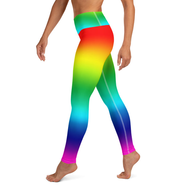 Rainbow Women's Yoga Leggings, Gay Pride Premium Workout Long Tights-Made in USA/EU-Heidi Kimura Art LLC-Heidi Kimura Art LLC
