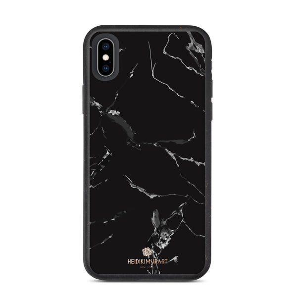 Black Eco-Friendly Phone Case, Marble Print Biodegradable iPhone Case-Heidi Kimura Art LLC-iPhone XS Max-Heidi Kimura Art LLC