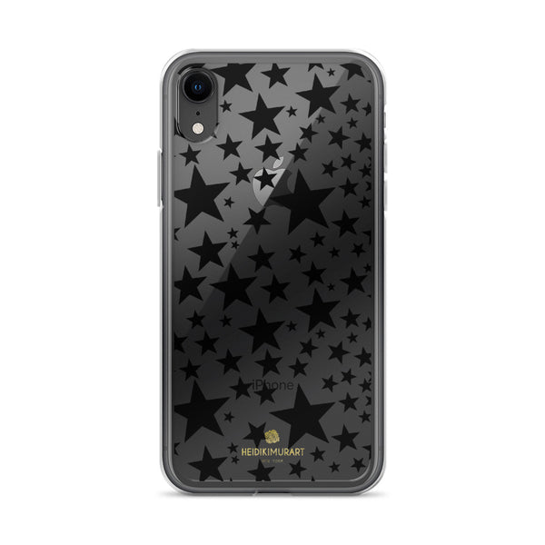 Black Stars Pattern Print Transparent Clear Designer iPhone Phone Case- Made in USA/EU-Phone Case-iPhone XR-Heidi Kimura Art LLC