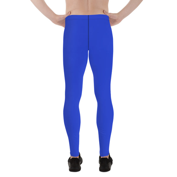 Solid Color Blue Men's Running Leggings & Run Tights Meggings Activewear Pants-Men's Leggings-Heidi Kimura Art LLC
