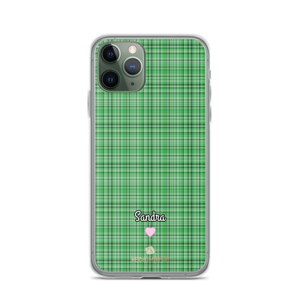 Personalized Green Plaid iPhone Case, Custom Name Tartan Print Phone Case-Heidi Kimura Art LLC-iPhone 11 Pro-Heidi Kimura Art LLC