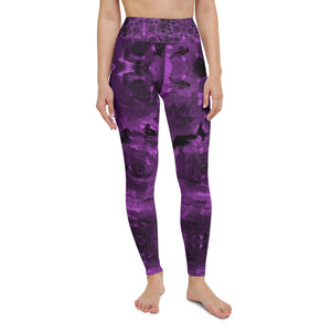 Purple Abstract Yoga Leggings, Floral Long Tights-Made in USA/EU-Heidi Kimura Art LLC-XS-Heidi Kimura Art LLC