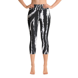 Zebra Stripe Animal Print Women's Yoga Capri Leggings- Made in USA (Size: XS-XL)-Capri Yoga Pants-XS-Heidi Kimura Art LLC