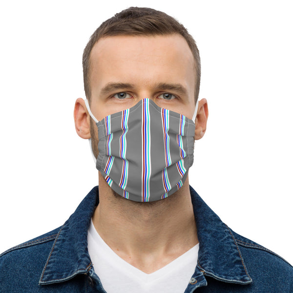 Grey Striped Premium Face Mask, Non-Medical Face Coverings-Heidikimurart Limited -White-Heidi Kimura Art LLC