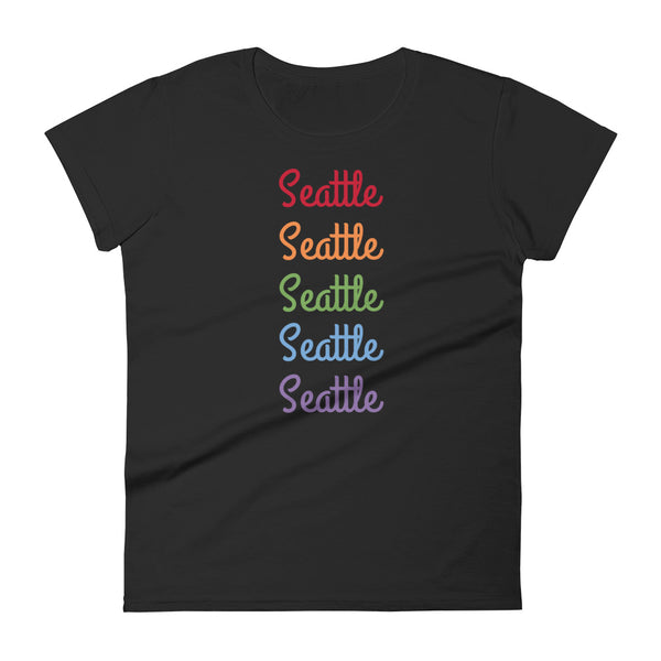 Seattle Rainbow Print Gay Pride 100% Cotton Women's Short Sleeve T-shirt (US Size: S-XL)-T-Shirt-Heidi Kimura Art LLC