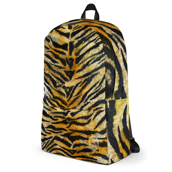 Brown Orange Bengal Tiger Striped Animal Print Designer Backpack Bag - Made in USA/EU-Backpack-Heidi Kimura Art LLC