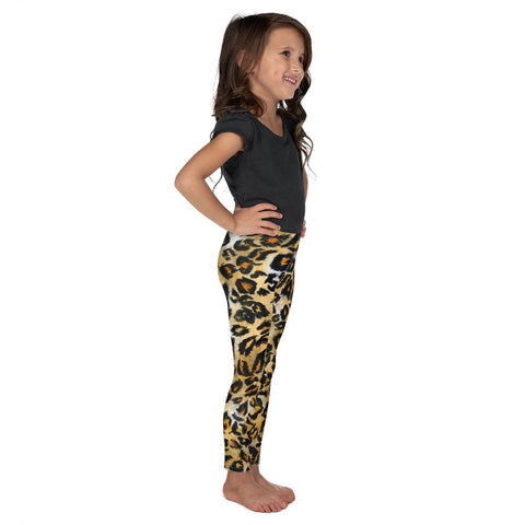 Brown Leopard Animal Print Premium Kid's Leggings Fitness Pants - Made in USA/EU-Kid's Leggings-Heidi Kimura Art LLC