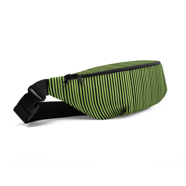 Light Green Black Stripe Print Designer Waist Belt Bag Fanny Pack Belt Bag- Made in USA-Fanny Pack-Heidi Kimura Art LLC