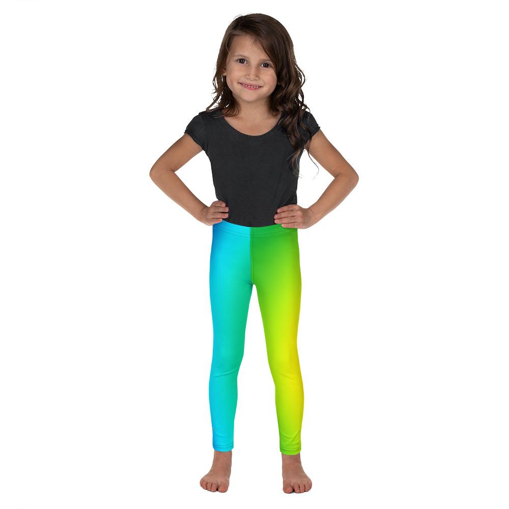 Cheerful Rainbow Ombre Print Premium Kid's Leggings Workout Tights-Made in USA/ EU-Kid's Leggings-2T-Heidi Kimura Art LLC