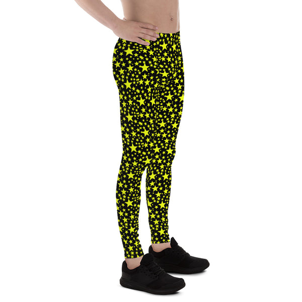 Yellow Bright Stars in Dark Sky Starry Pattern Print Men's Leggings Meggings- Made in USA/EU-Men's Leggings-Heidi Kimura Art LLC