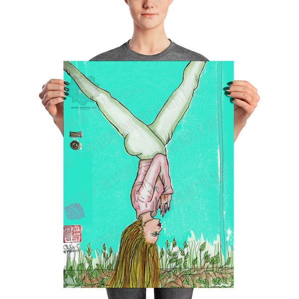 Inverted Women's Yoga Pose Yoga Art Poster For Yoga Studio, Made in USA/ Europe-Art Print-18×24-Heidi Kimura Art LLC
